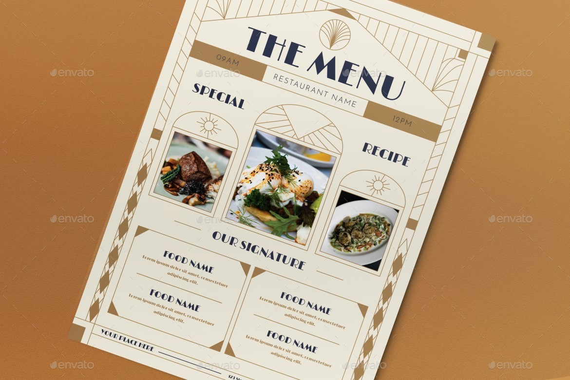 White Art Deco Restaurant Menu, Print Templates GraphicRiver