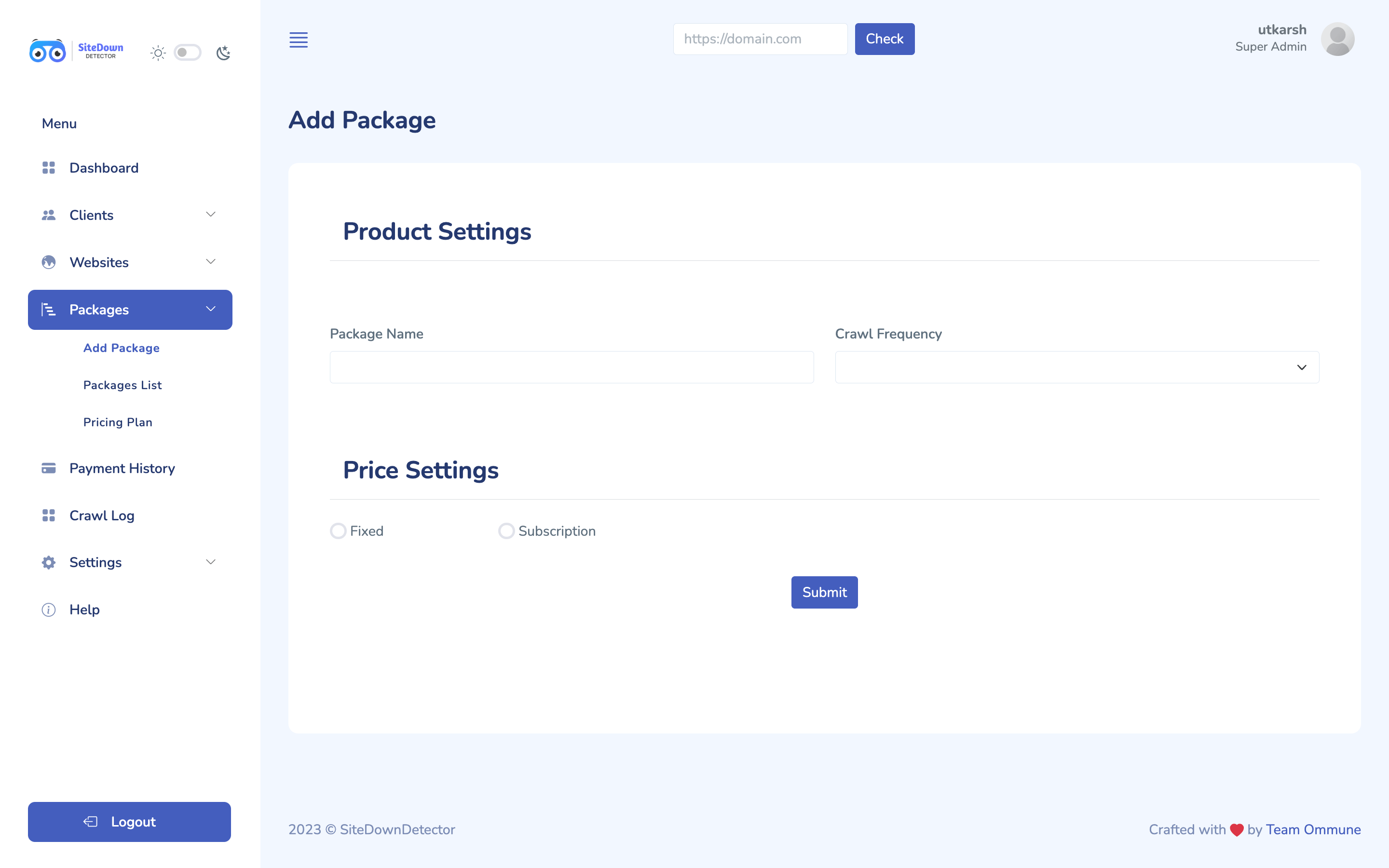 Site Down Detector site Monitoring System SaaS Application by Ommune