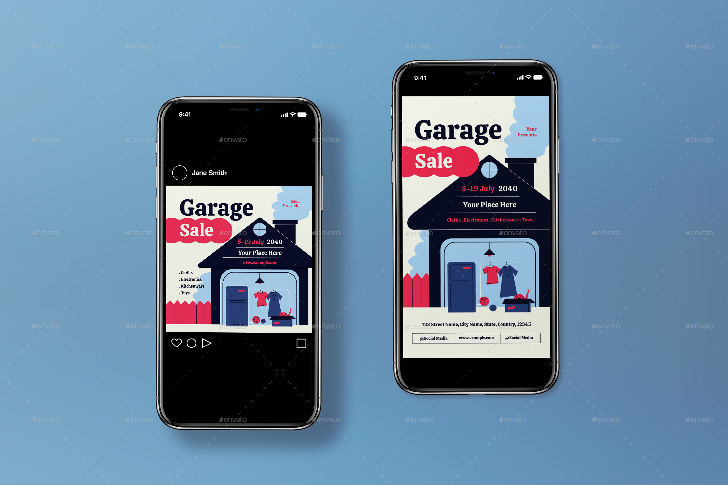 Blue Flat Design Garage Sale Flyer Set, Print Templates GraphicRiver