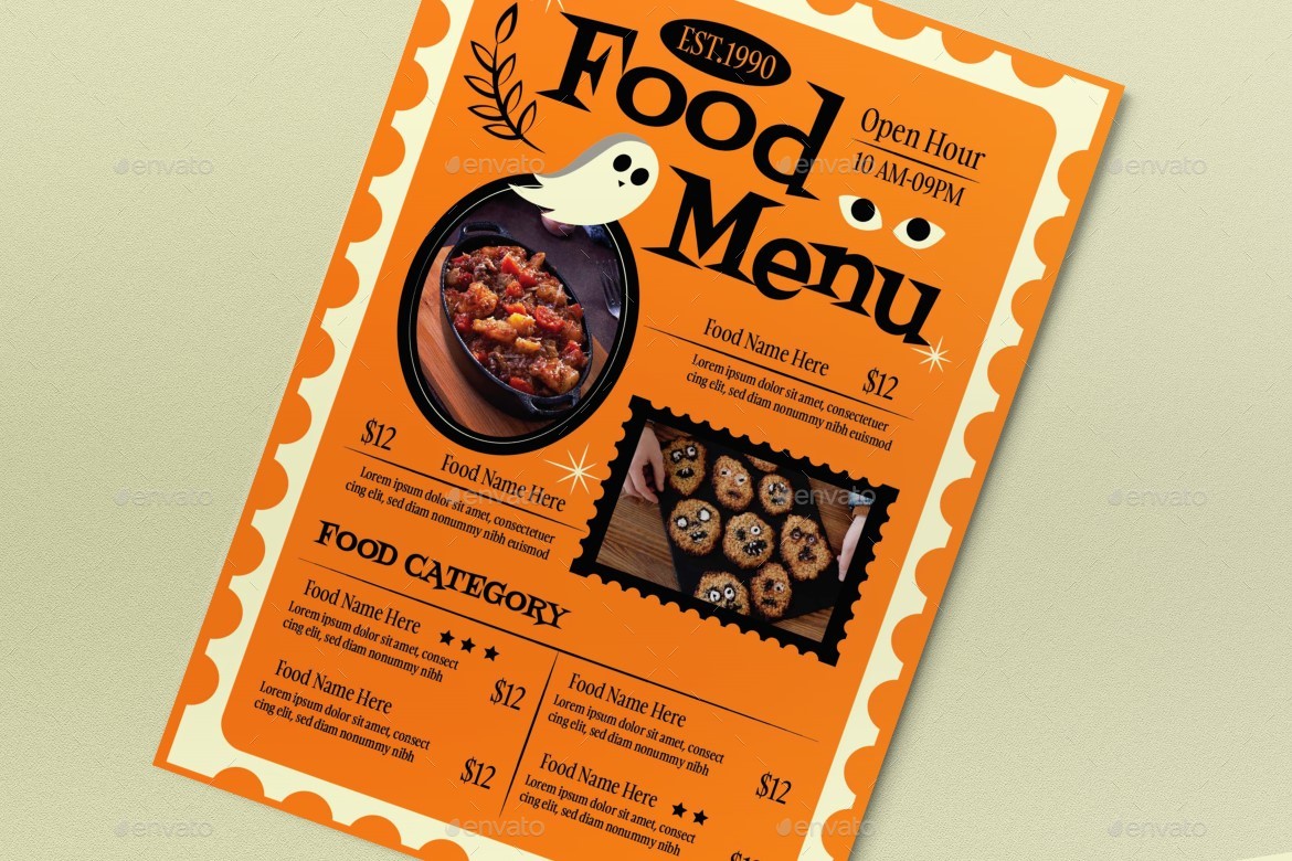 Orange Cartoon Halloween Food Menu, Print Templates GraphicRiver