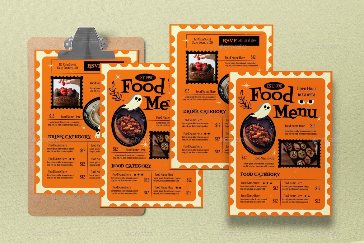 Orange Cartoon Halloween Food Menu, Print Templates GraphicRiver