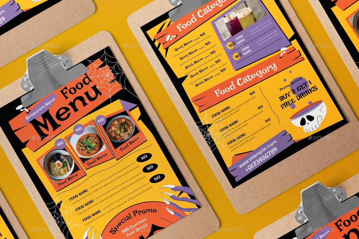 Orange Doodle Halloween Special Menu, Print Templates GraphicRiver