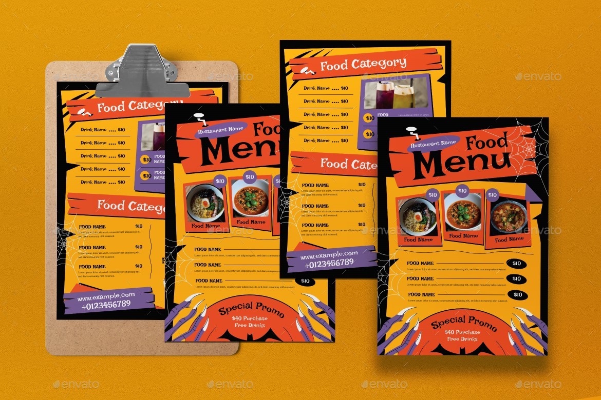 Orange Doodle Halloween Special Menu, Print Templates GraphicRiver