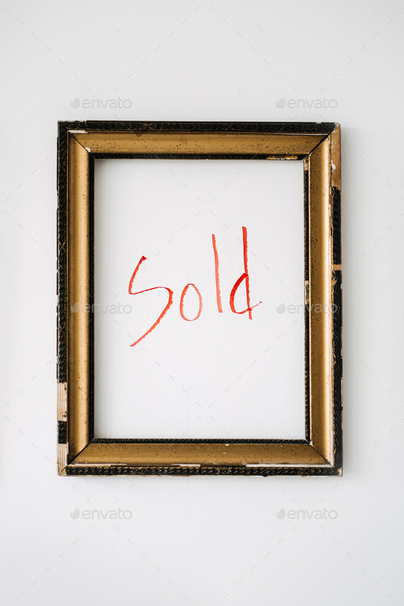 Empty picture frame with red text sold inside. Art Online, Buy Sell