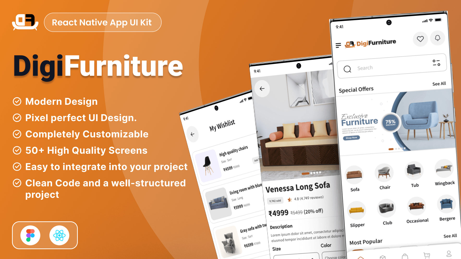 Furniture App UI/UX React Native Mobile Skin by GuildSolution