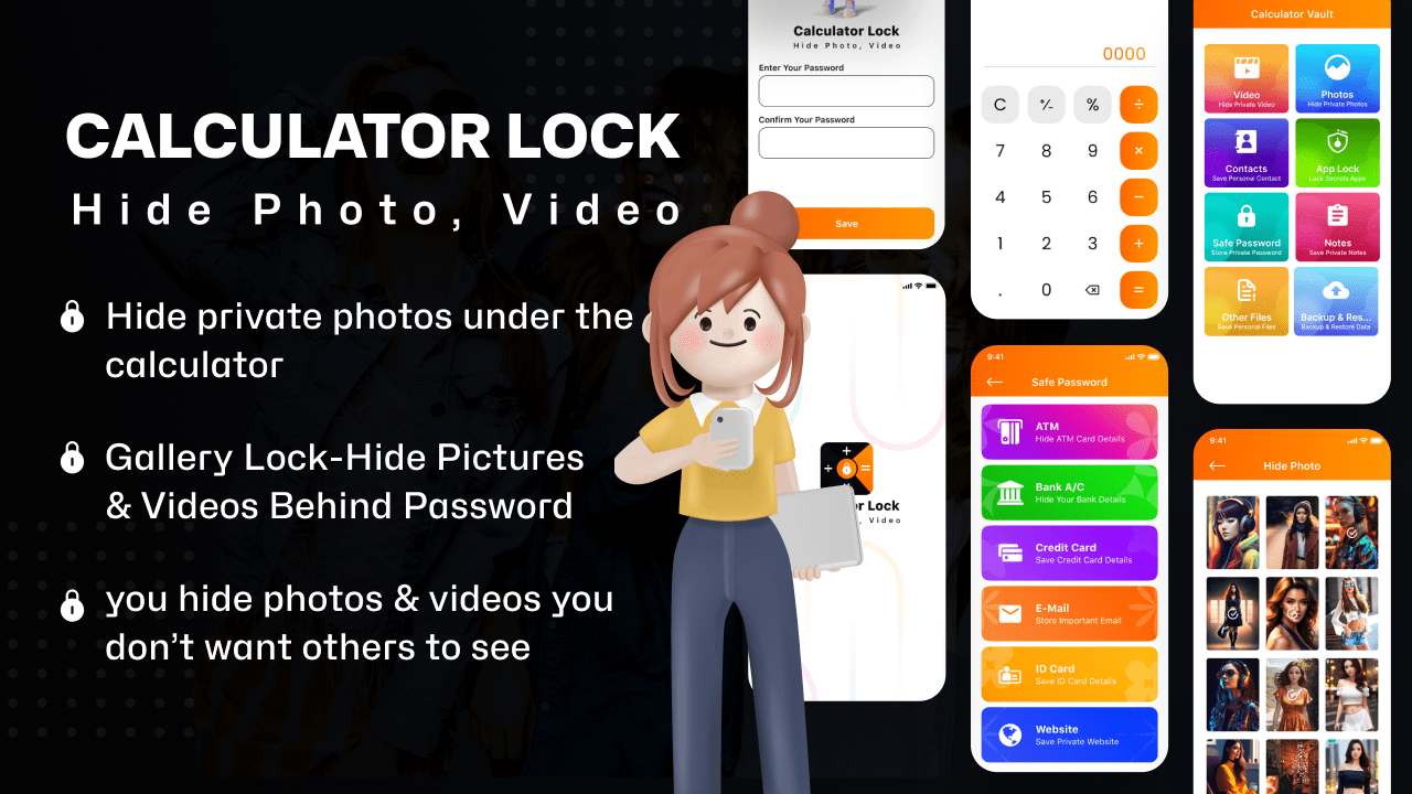 Calculator Lock Hide Photo Videos and Documents Secret Vault App