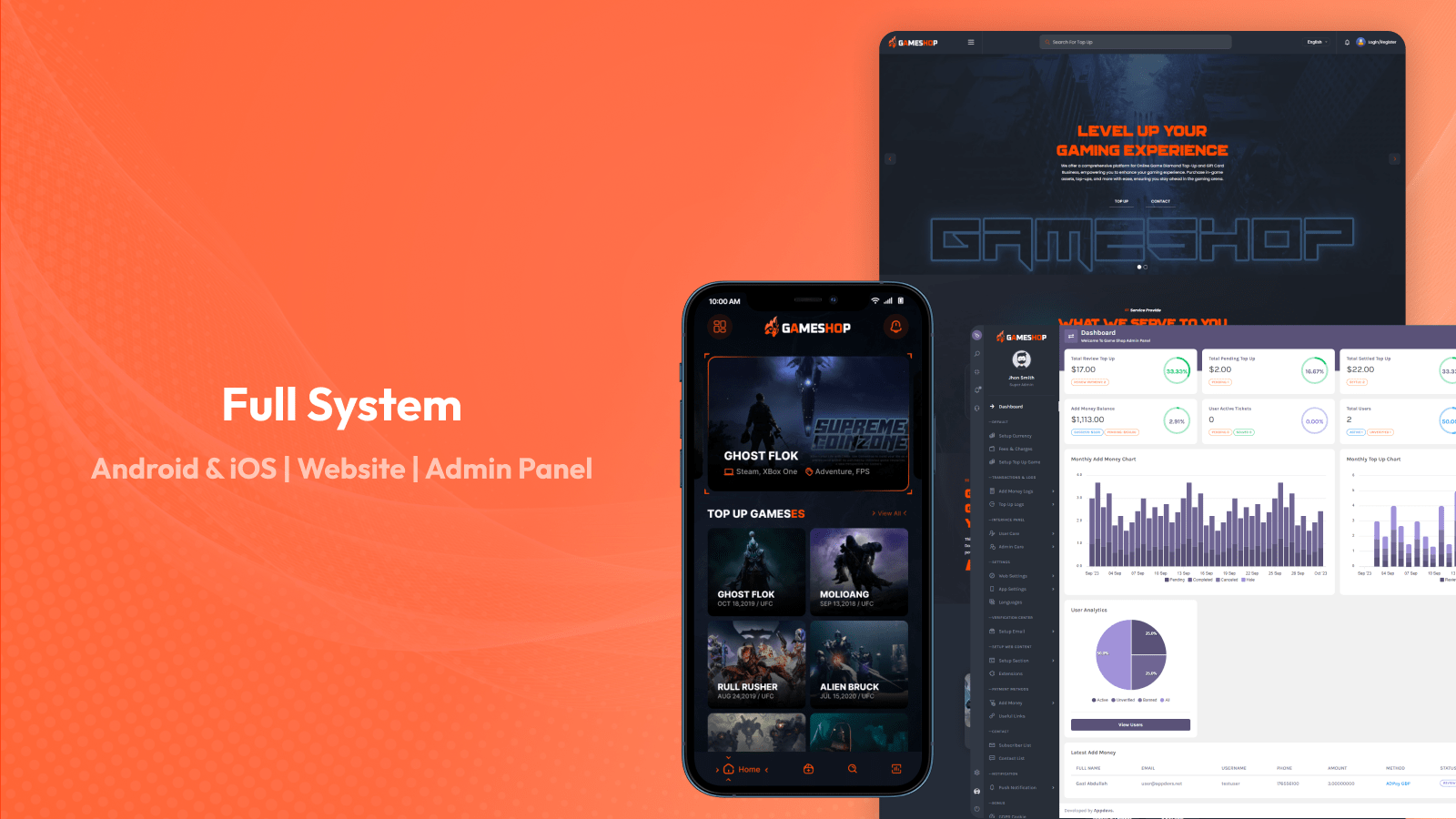 Game TopUp Diamond and Coin Selling Business Platform by AppDevsX