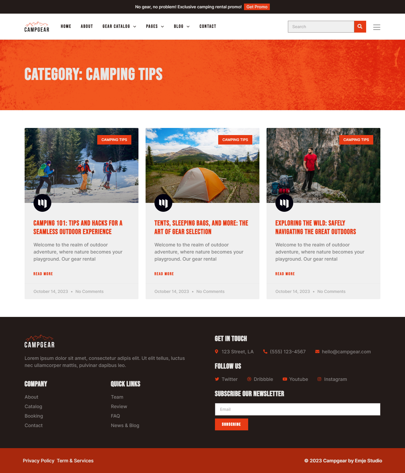 Campgear Camping & Outdoor Gear Rental Elementor Pro Template Kit by