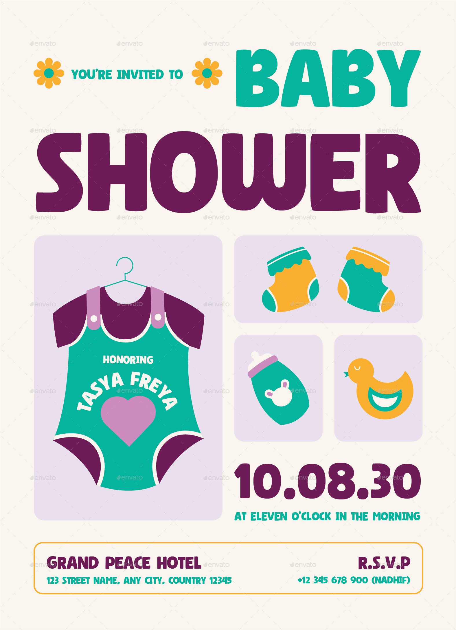 Cute Baby Shower Invitation, Print Templates GraphicRiver