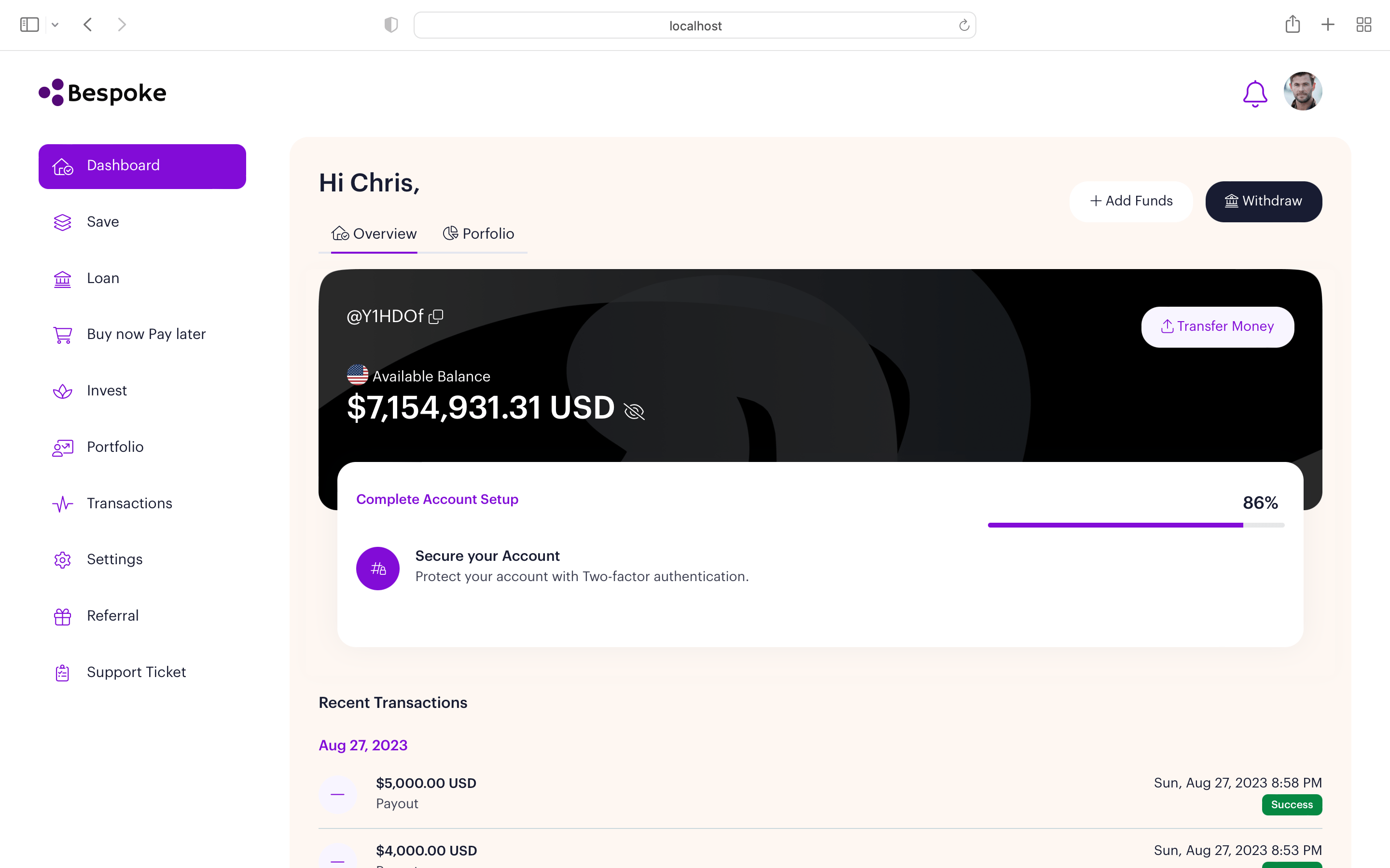 Bespoke Financial solution platform