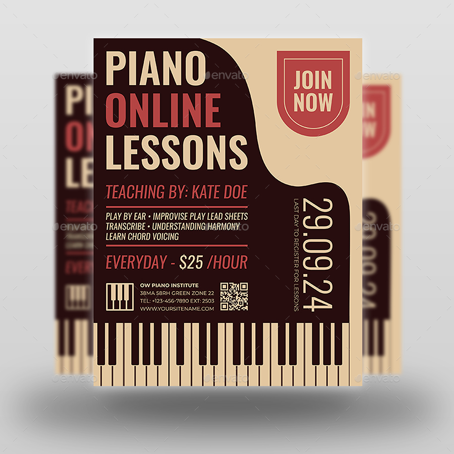 Piano Lessons Flyer Template, Print Templates GraphicRiver