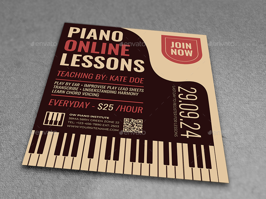Piano Lessons Flyer Template, Print Templates GraphicRiver