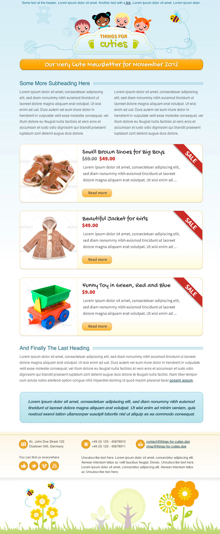 Things for Cuties Baby Kids Newsletter Template by MouseOnLeaf ThemeForest