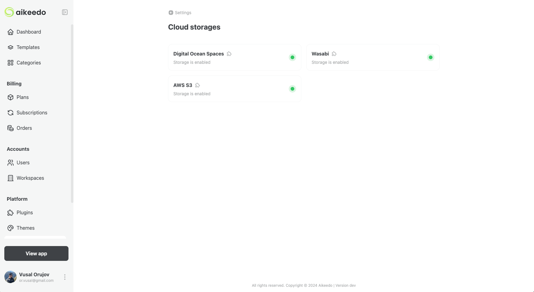 Aikeedo Cloud Storage Plugin AWS S3, Digital Ocean Spaces, Wasabi