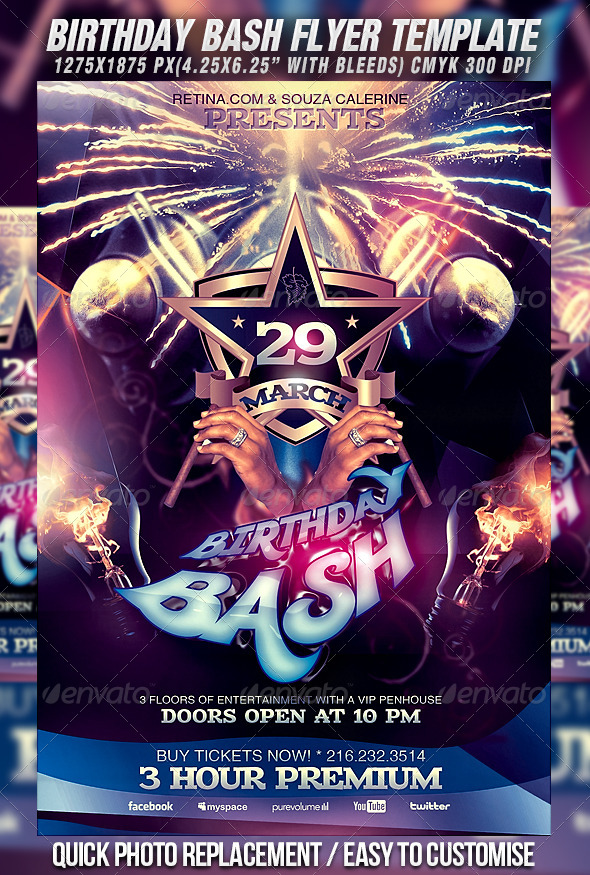 Birthday Bash Flyer Template by Mexelina GraphicRiver