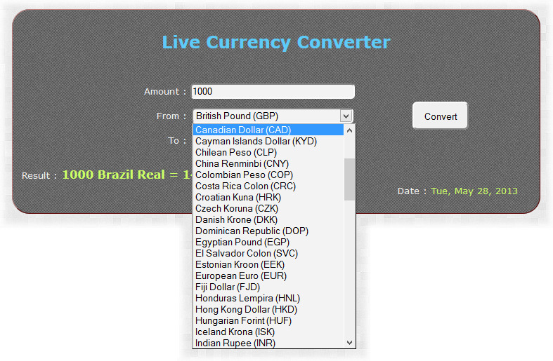 Live Currency Converter v.1.2 by Se7enElements CodeCanyon