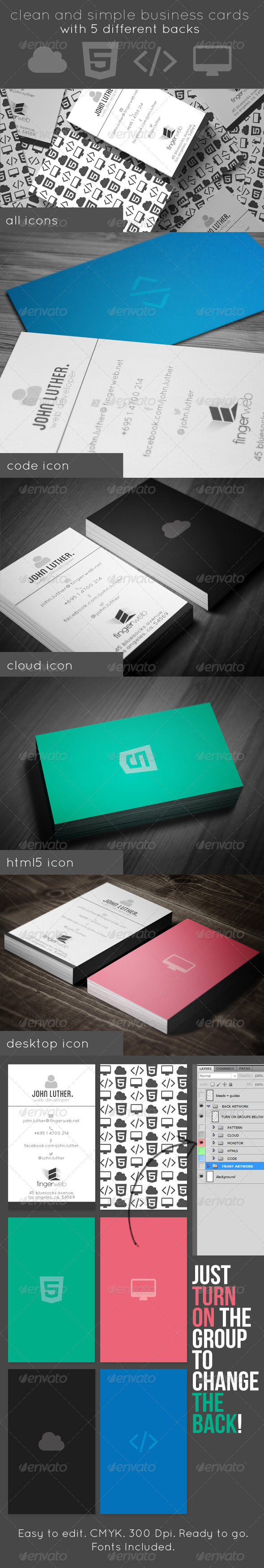 Icon Business Cards 5 Backs by WhyAudioTastesBetter GraphicRiver
