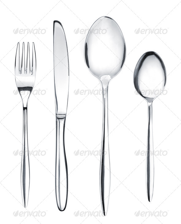 Silverware or flatware set of fork, spoons and knife Stock Photo by