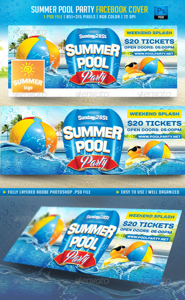 Summer Pool Party Facebook Cover by Briell GraphicRiver