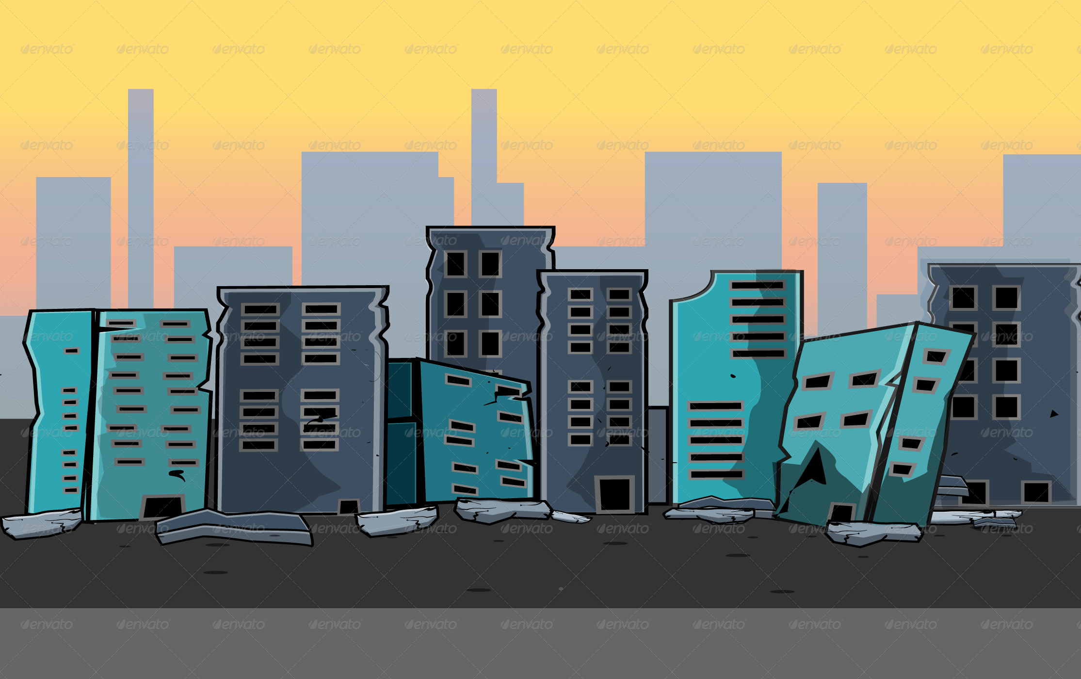 Destroyed City Game Background by pasilan GraphicRiver