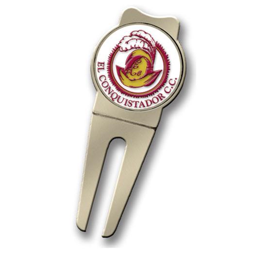Logo Golf Round Divot Tool w/ Color Magic Logo Antique Nickel