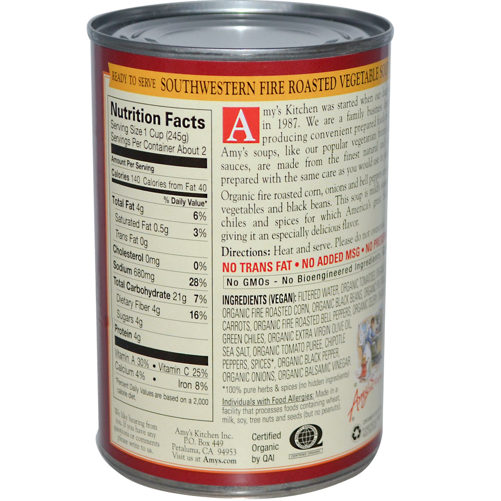 Amy's, Organic Soups, Fire Roasted, Southwestern Vegetable, 14.3 oz
