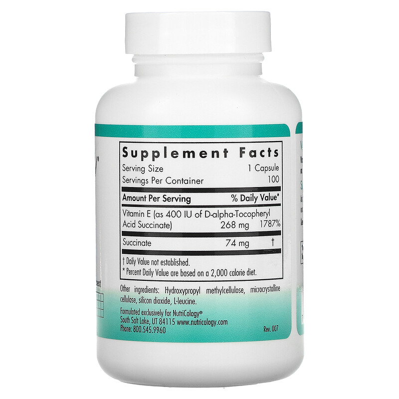 Nutricology, Vitamin E Succinate, 100 Vegetarian Capsules iHerb