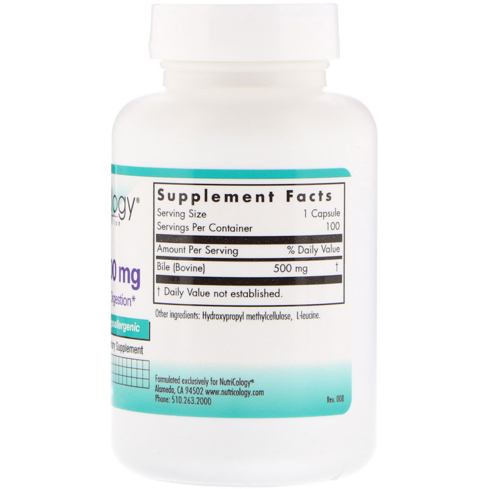 Nutricology, Bilis de Buey, 500 mg, 100 cápsulas vegetales iHerb