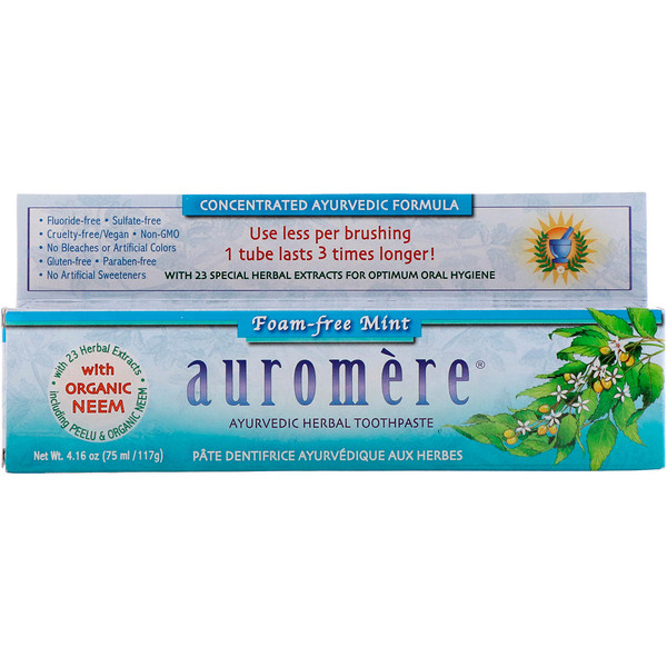 Auromere, Ayurvedic Herbal Toothpaste, FoamFree, Mint, 4.16 oz (117 g