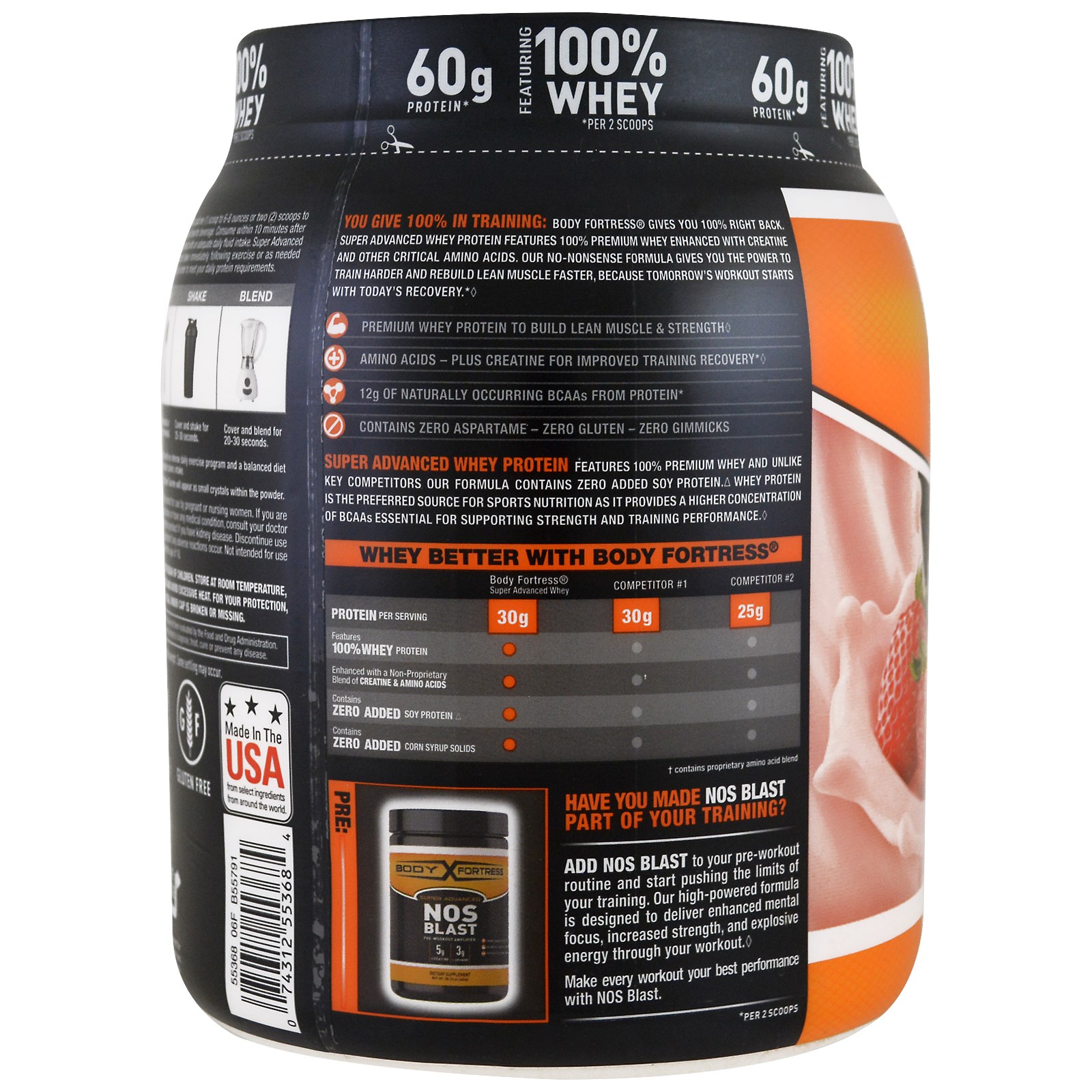 Body Fortress, Super Advanced Whey Protein Powder, Strawberry, 2 lbs