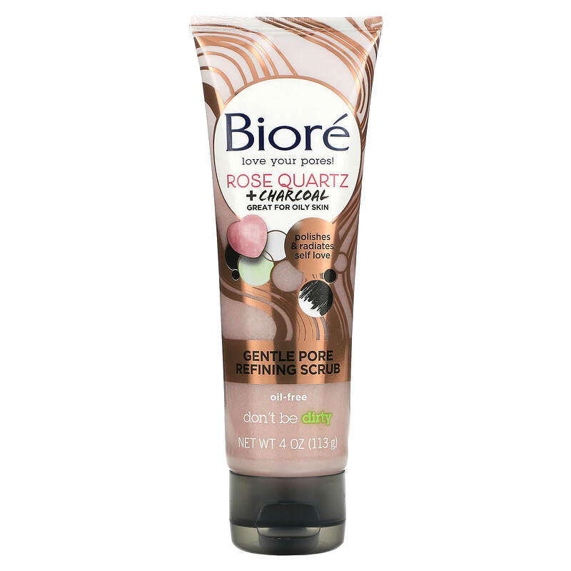 Biore, Gentle Pore Refining Scrub, Rose Quartz + Charcoal, 4 oz (113 g