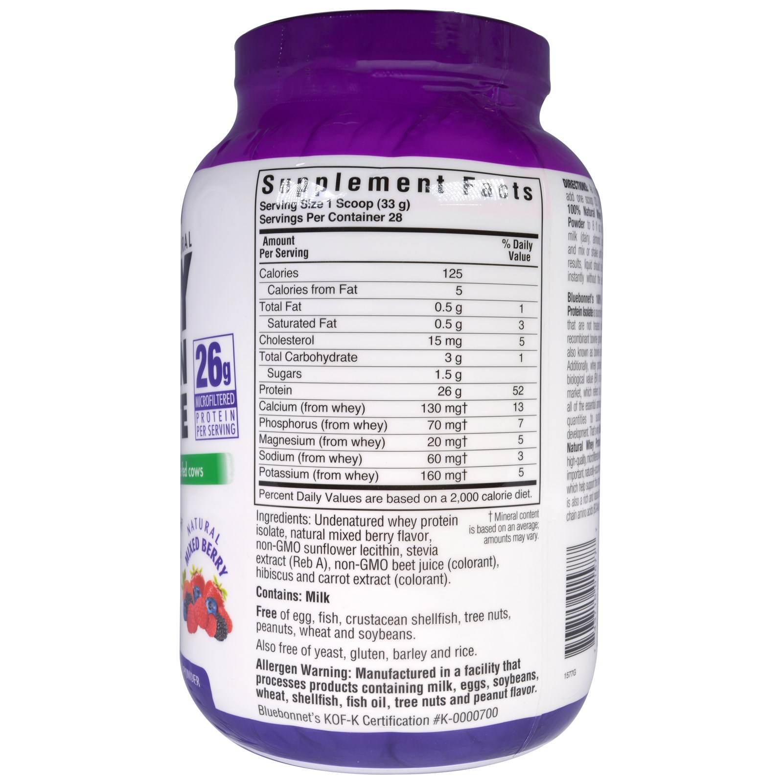 Nutrition, Whey Protein Isolate, Natural Mixed Berry Flavor