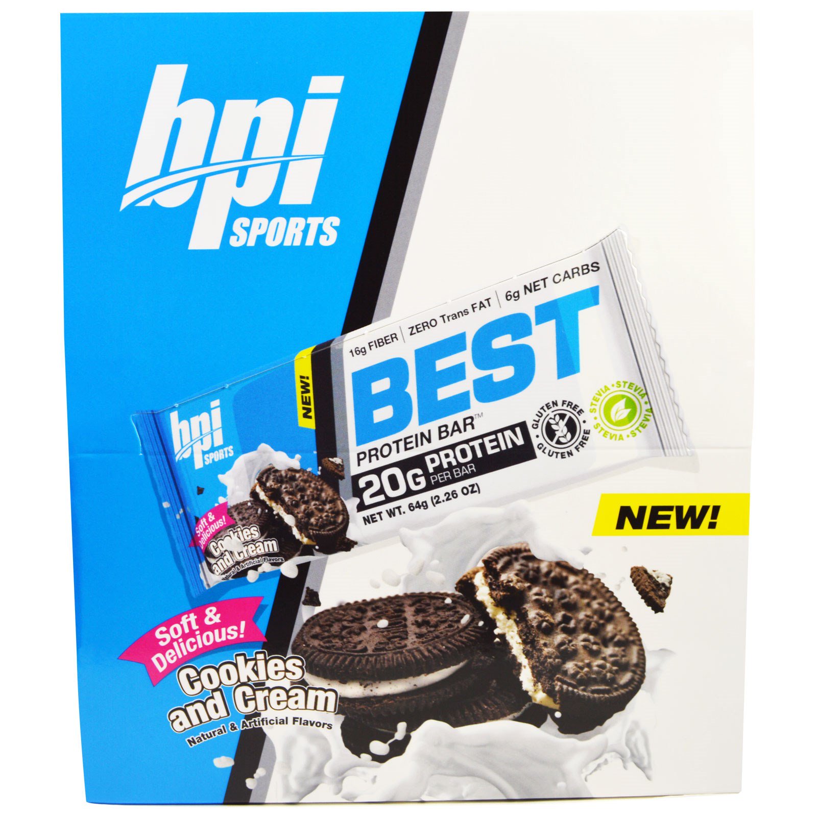 BPI Sports, Best Protein Bars, Cookies and Cream, 12 Bars, 2.26 oz (64