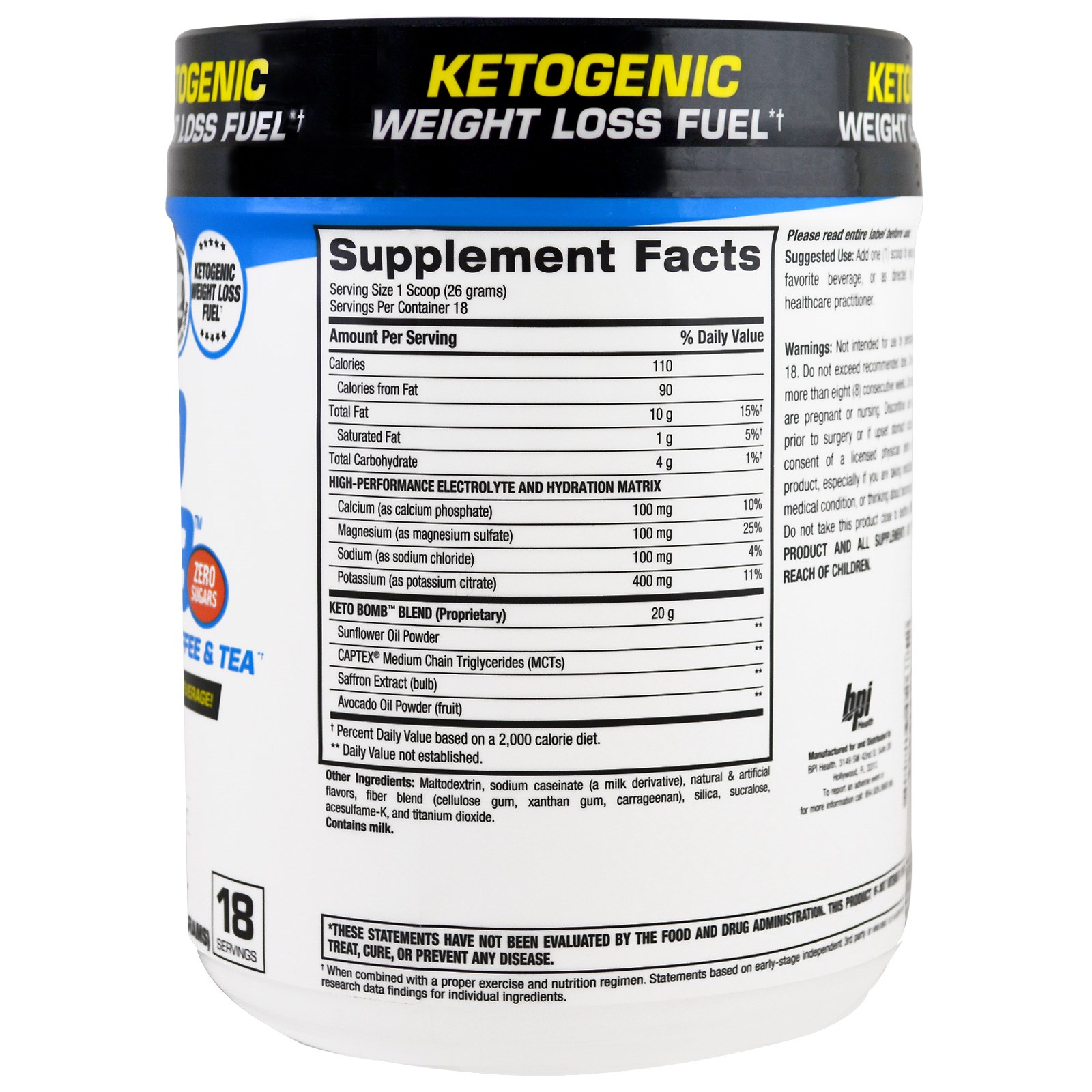 BPI Sports, Keto Bomb, Ketogenic Creamer For Coffee & Tea, Caramel