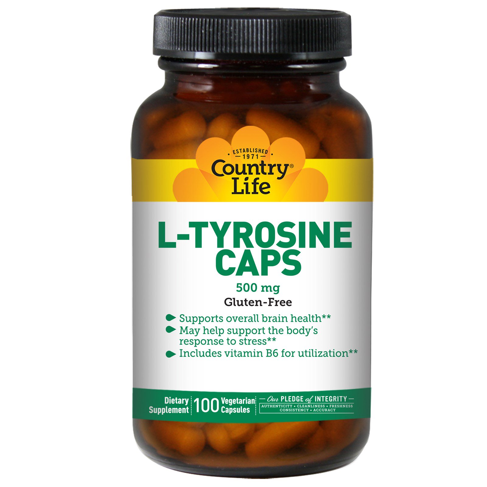 Country Life, LTyrosine Caps, 500 mg, 100 Vegetarian Capsules iHerb