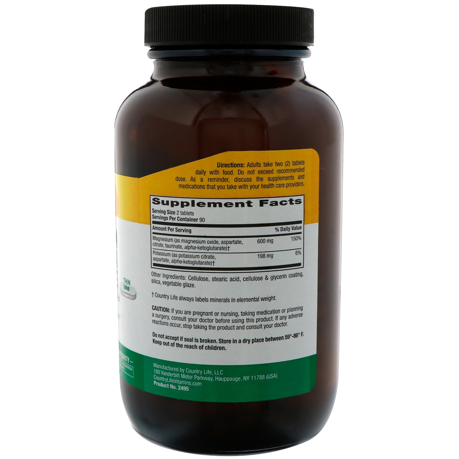 Country Life, Magnesium Potassium Aspartate, 180 Tablets