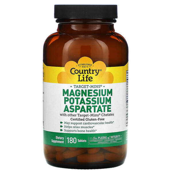 Country Life, TargetMins Magnesium Potassium Aspartate, 180 Tablets iHerb