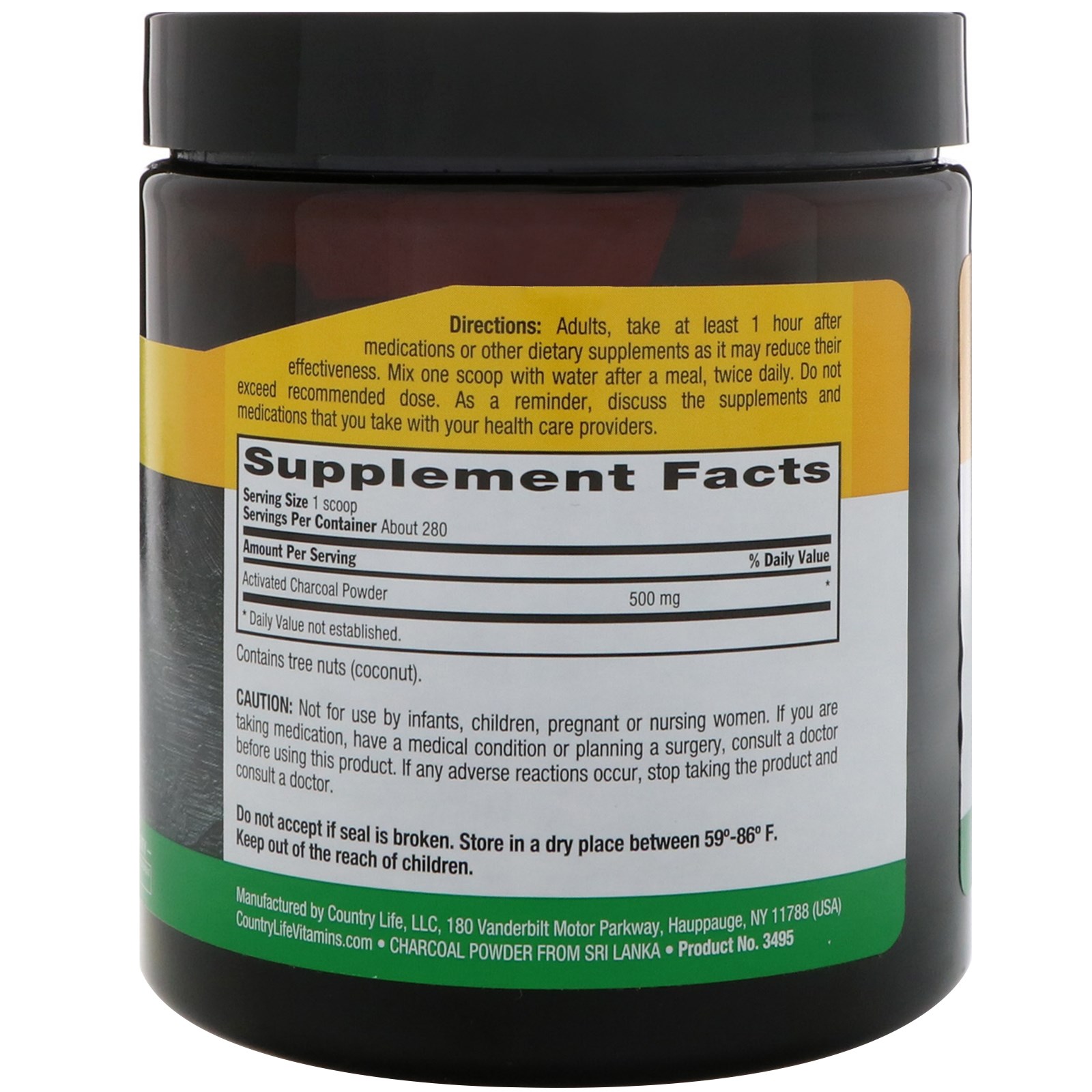 Country Life, Natural Activated Coconut Charcoal Powder, 500 mg, 5 oz