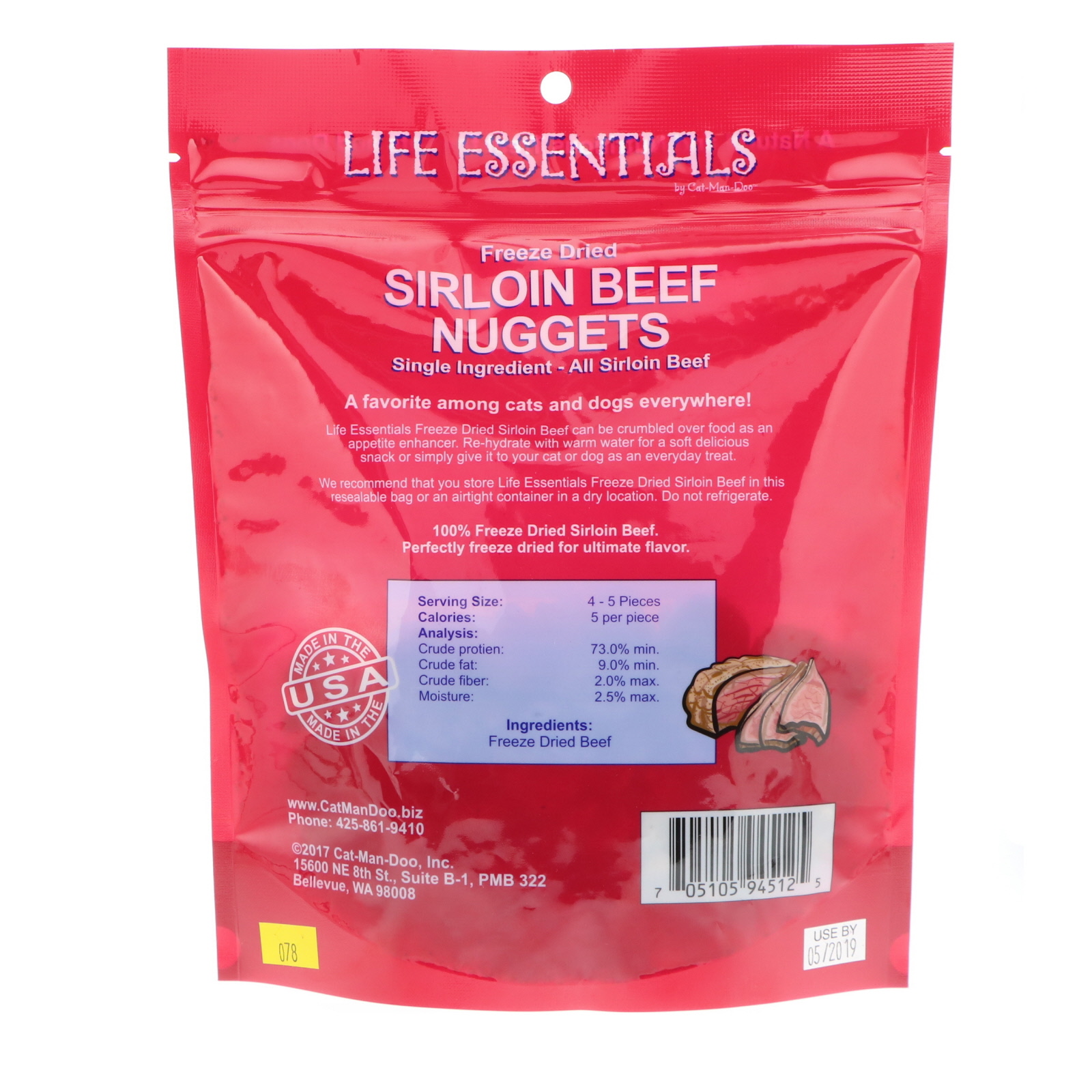 CatManDoo, Life Essentials, Freeze Dried Sirloin Beef Nuggets, For