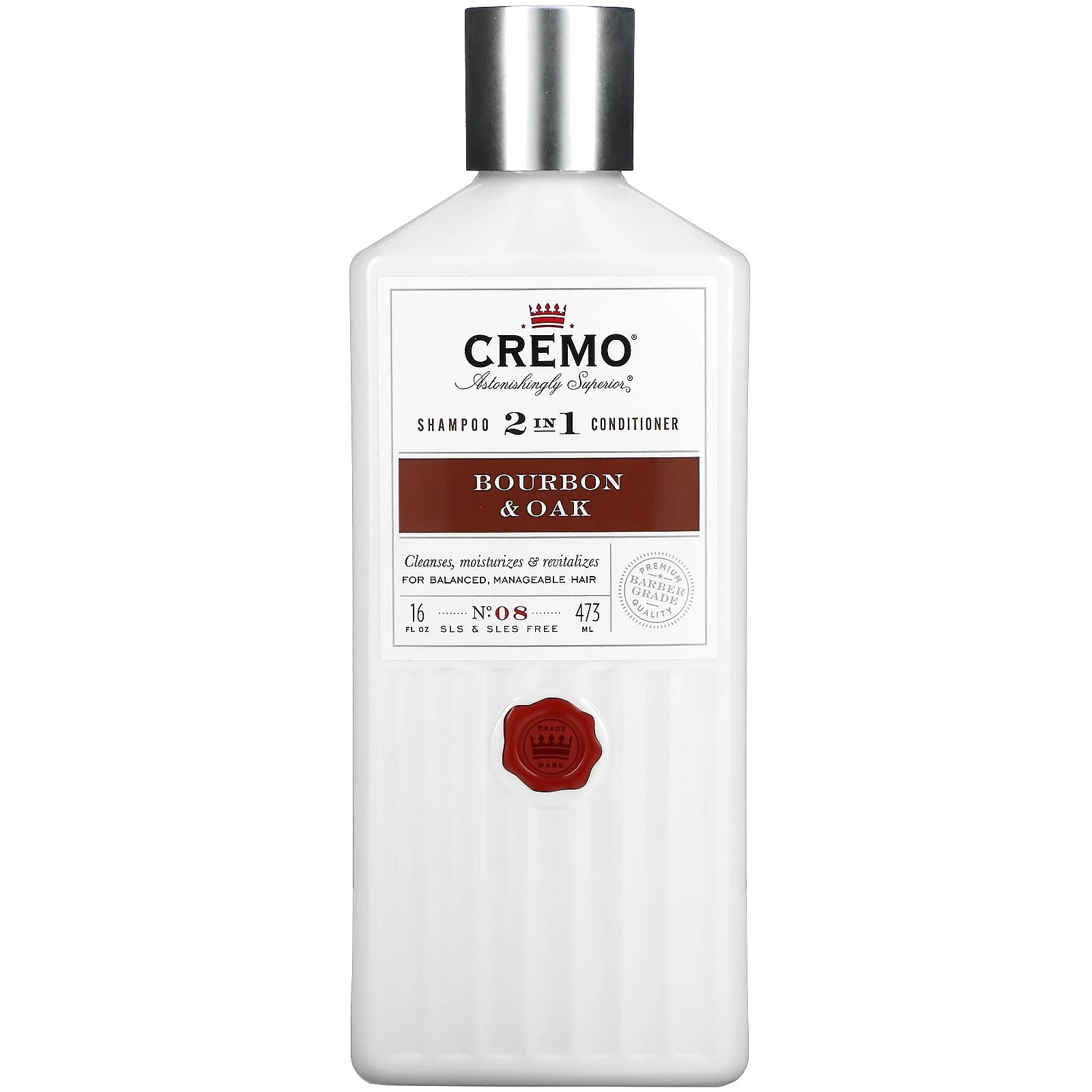Cremo, 2 In 1 Shampoo & Conditioner, No. 8, Bourbon & Oak, 16 fl oz