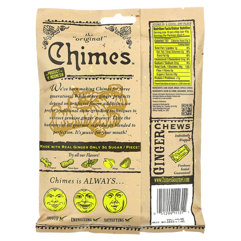 Chimes, Ginger Chews, Chewy Ginger Candy, Original, 5 oz (141.8 g)