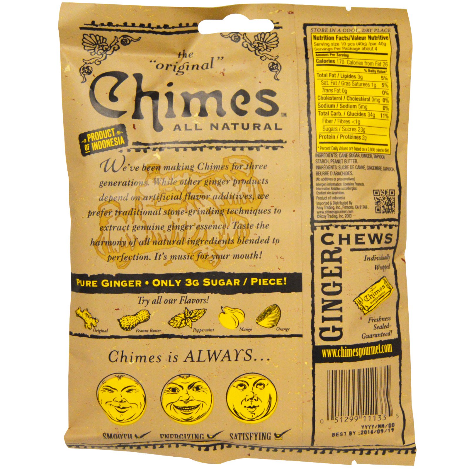Chimes, Ginger Chews, Peanut Butter, 5 oz (141.8 g)