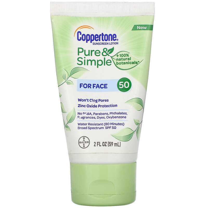 Coppertone, Pure & Simple, Sunscreen Lotion, For Face, SPF 50, 2 fl oz