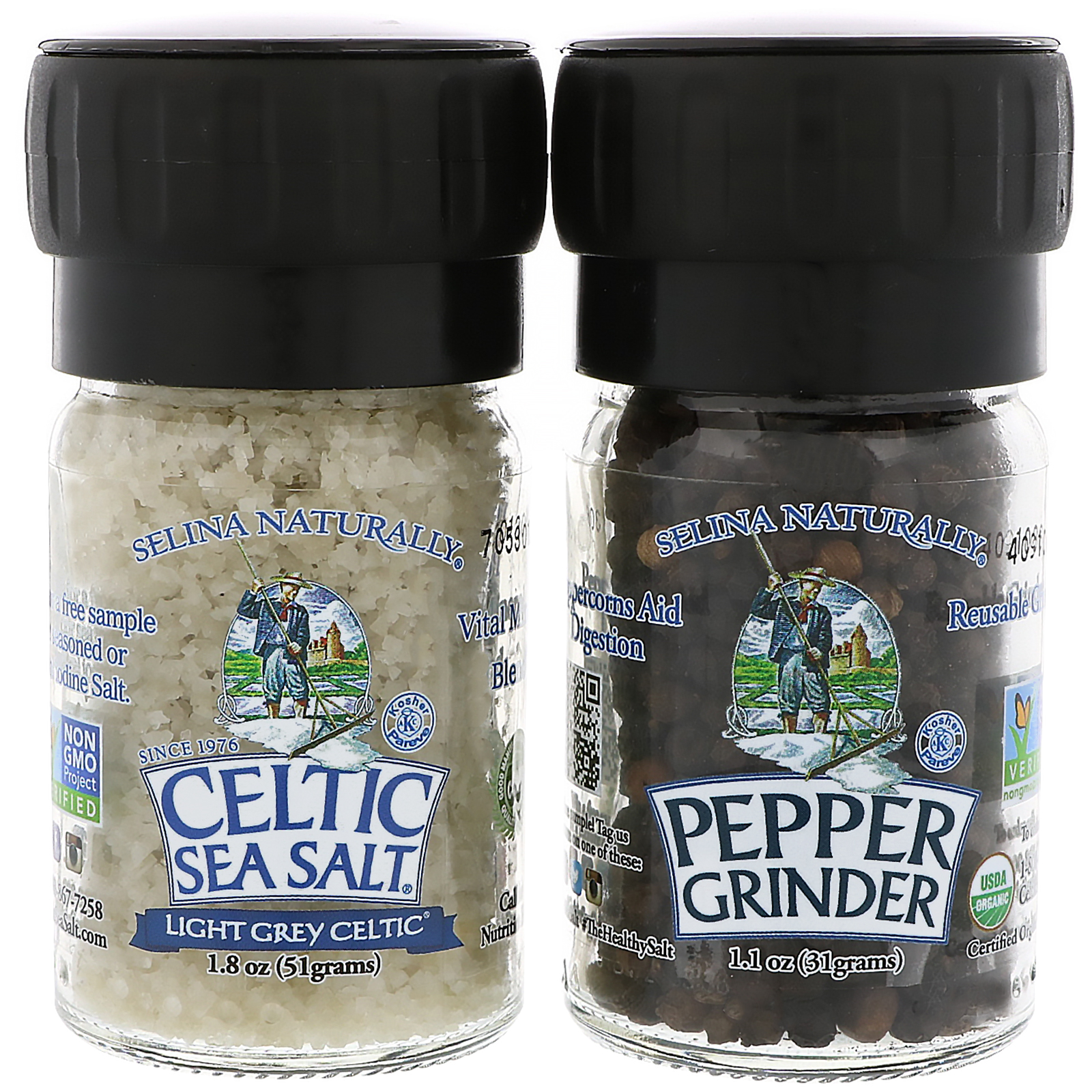 Celtic Sea Salt, Mini Mixed Grinder Set, Light Grey Celtic Salt