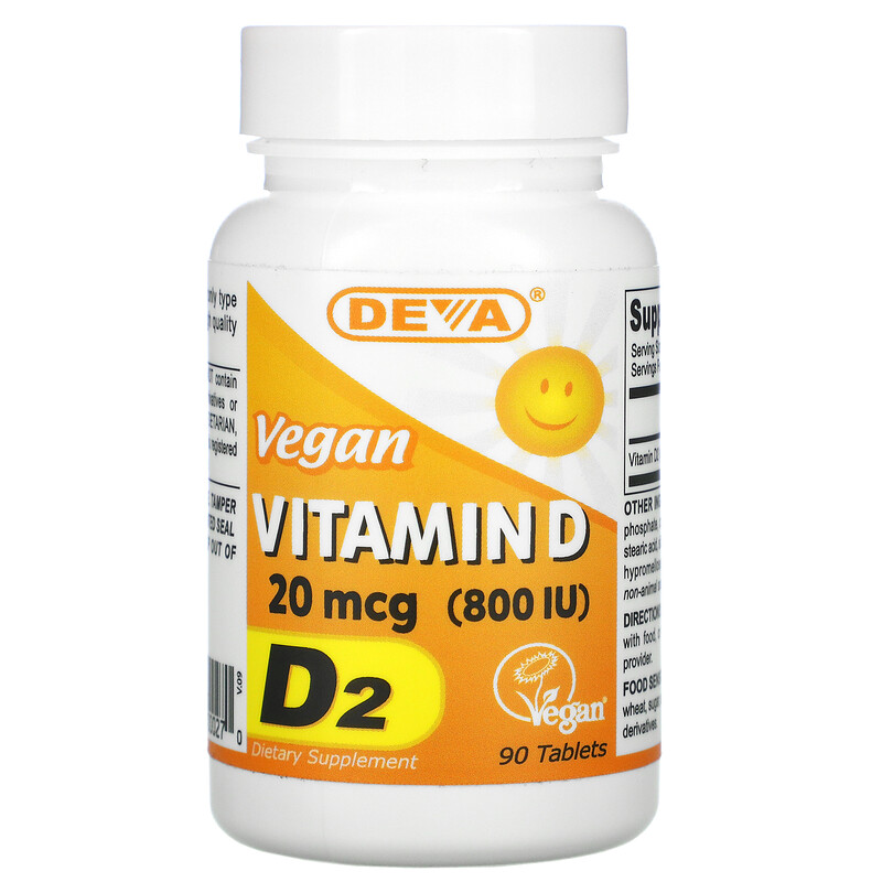 Deva, Vegan Vitamin D, D2, 20 mcg (800 IU), 90 Tablets iHerb