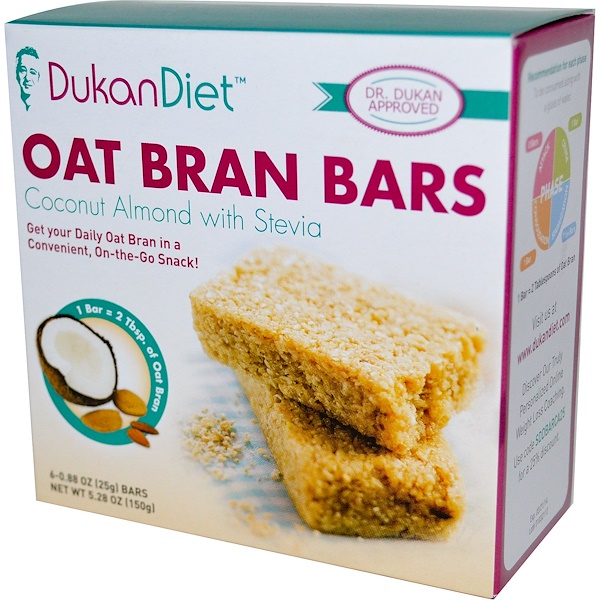 Dukan Diet, Oat Bran Bars, Coconut Almond with Stevia, 6 Bars, 0.88 oz (25 g) Each iHerb