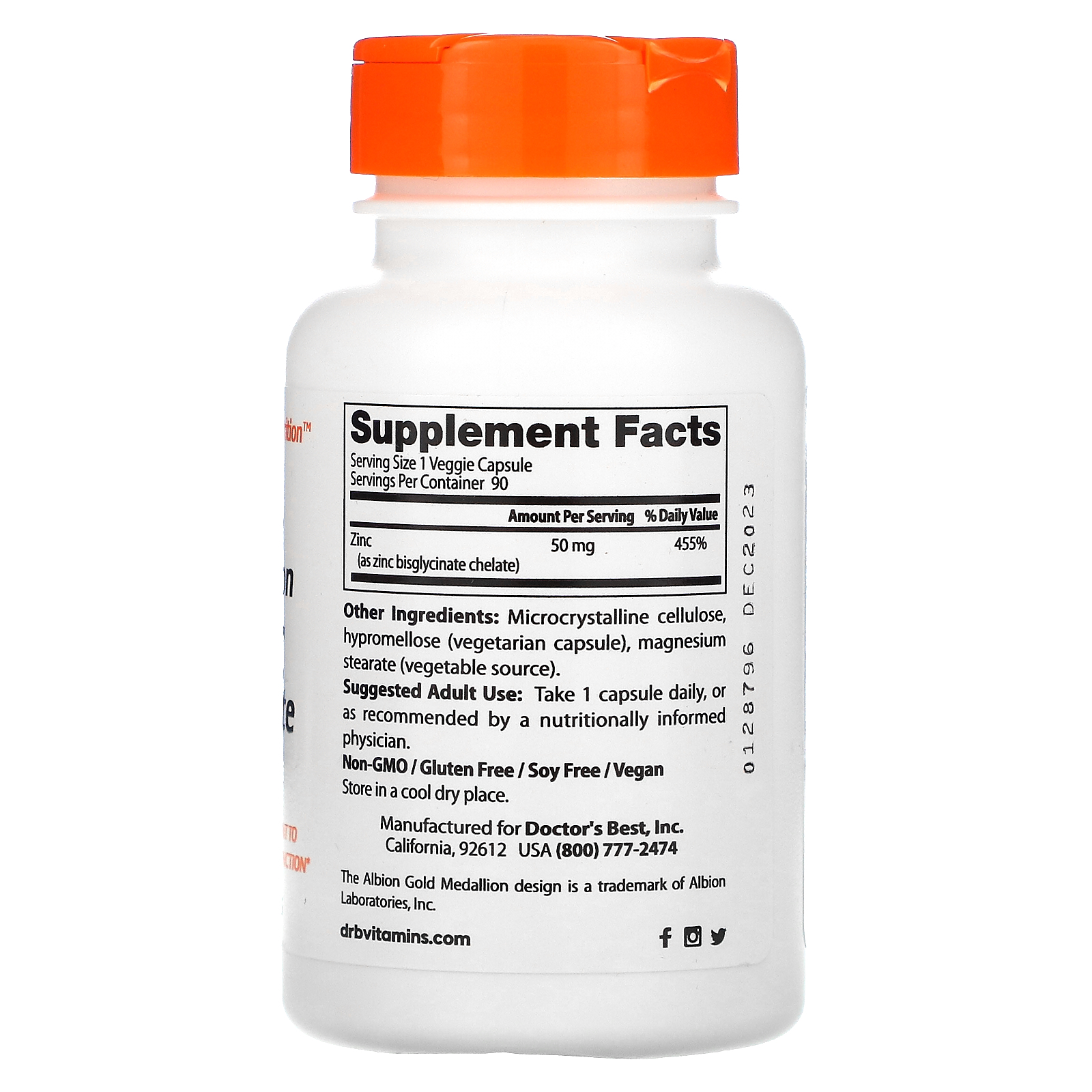 Doctor's Best, High Absorption Zinc Bisglycinate, 100 Chelated, 50 mg