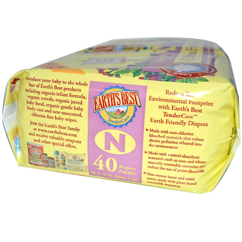 Earth',s Best, TenderCare, Chlorine Free Diapers, Newborn, Up to 10 lbs