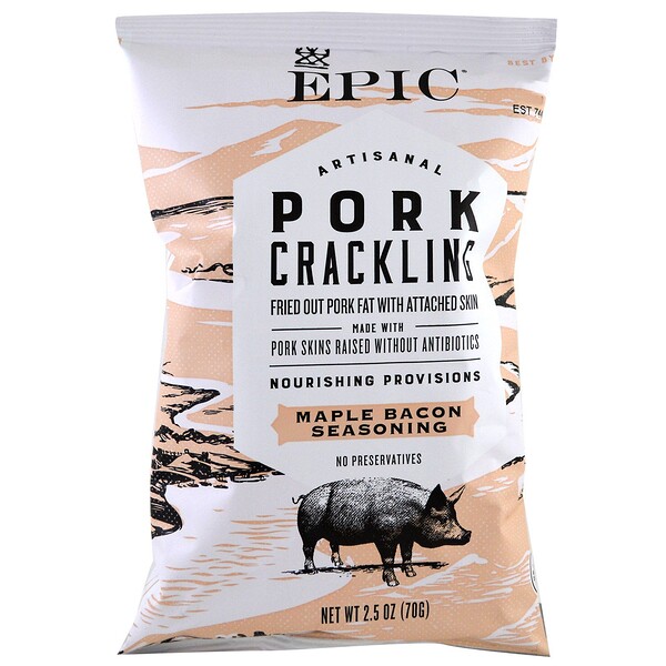 Epic Bar, Artisanal Pork Crackling, Maple Bacon Seasoning, 2.5 oz (70 g