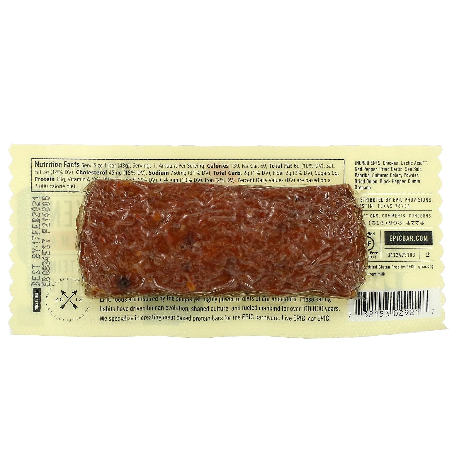 Epic Bar, Chicken Sriracha Bar, 1 Bar, 1.5 oz (43 g) iHerb